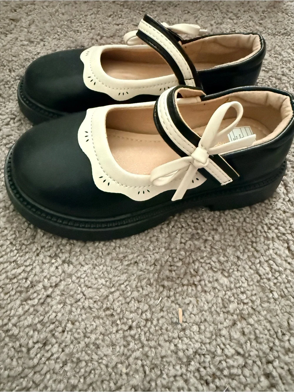 Girls Black and Cream Mary Jane School Shoes